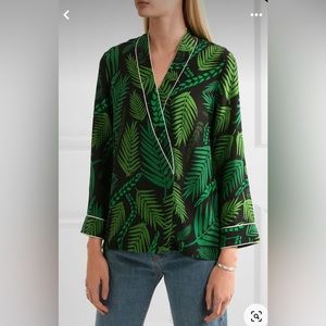 RIXO Green Leaf Print Blouse
